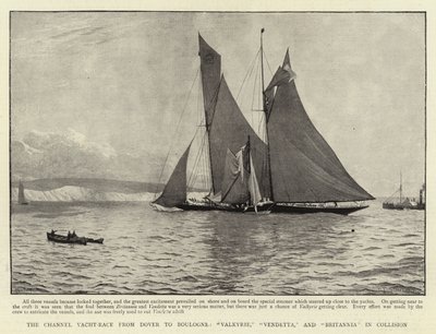 La carrera de yates del Canal de Dover a Boulogne, Valkyrie, Vendetta y Britannia en colisión de Charles J. Staniland